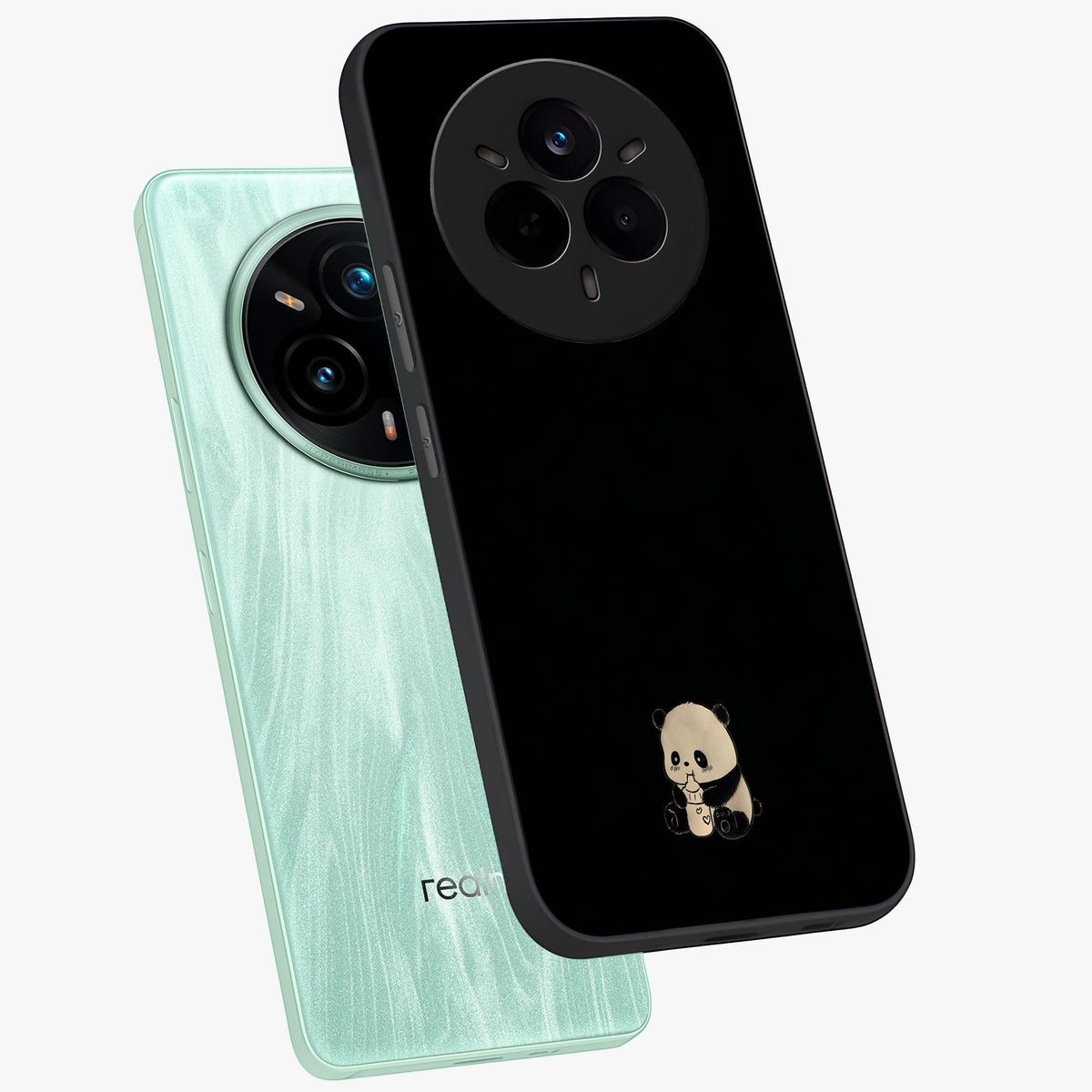Midnight Panda Love Glass Case displayed in angled mockup highlighting adorable panda illustration with midnight aesthetic.