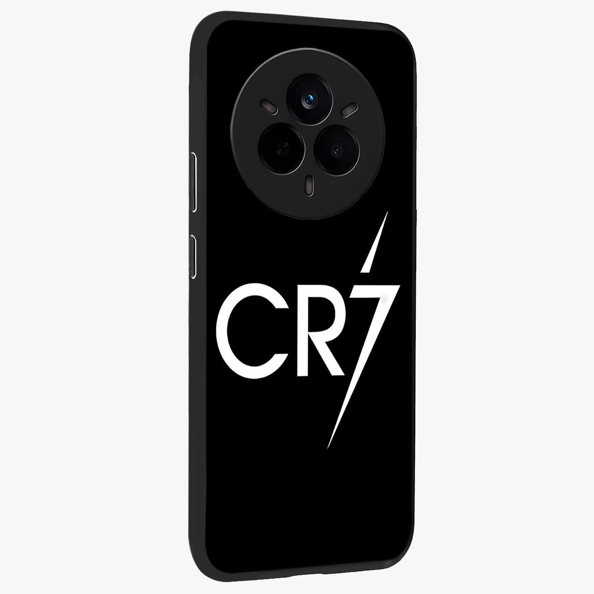 Cr7 Elite Strike Glass Case upright view showcasing energetic football inspired design with modern sports aesthetic.