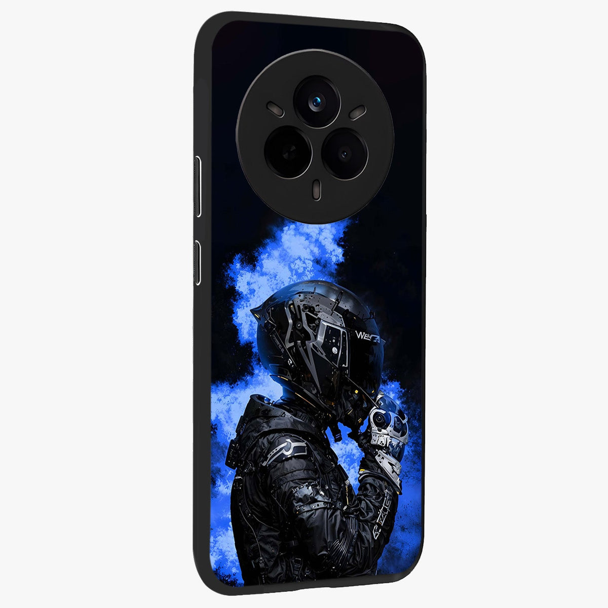 Cyber Sentinel Protocol Glass Case upright view showcasing advanced cyber sentinel artwork with futuristic tech theme.