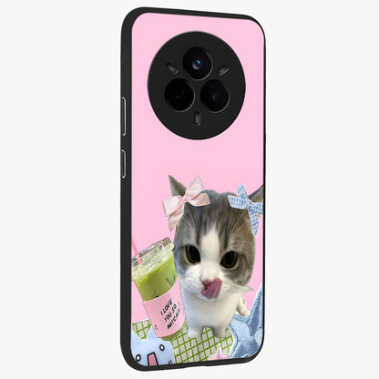 Love Matcha Cat Glass Case upright view showcasing adorable cat artwork with charming matcha themed design.