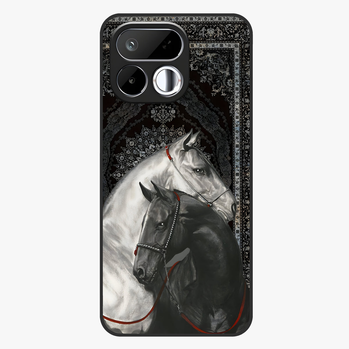 Majestic Ride Legacy Glass Case showing flat back view with powerful automotive inspired artwork and glossy glass finish.