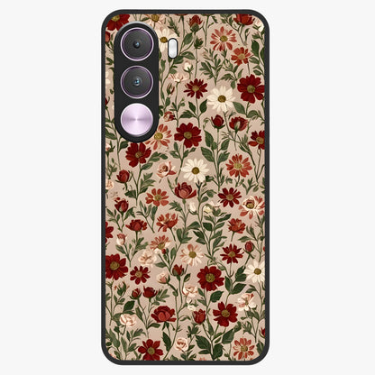 Biege Flower With Leaf Glass Case showing flat back view with soft beige floral artwork and glossy glass finish.