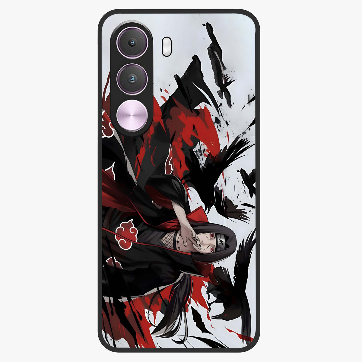 Crimson Crow Illusion Glass Case showing flat back view with artistic crow illusion artwork and glossy glass finish.
