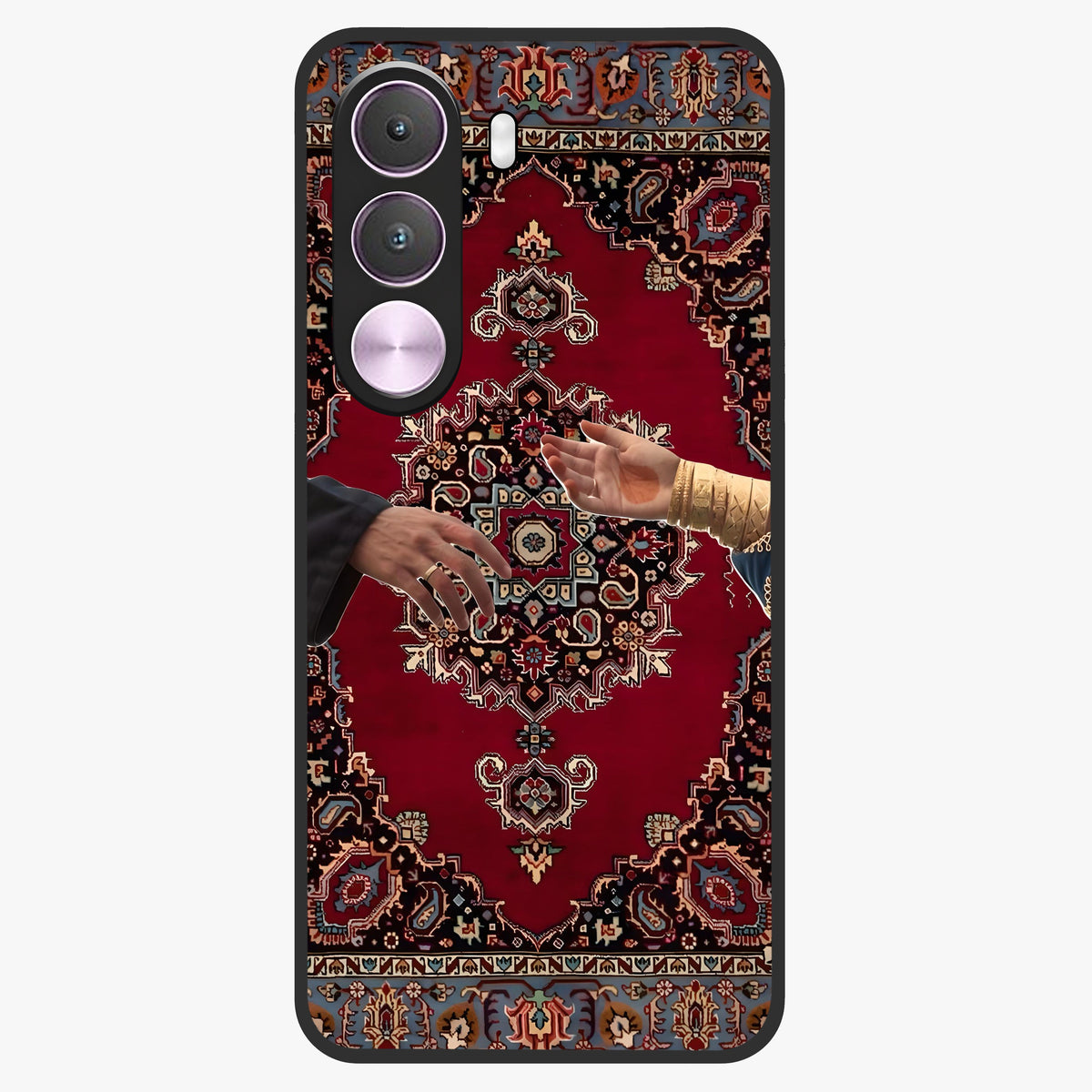 Royal Touch Reach Glass Case showing flat back view with elegant royal themed artwork and glossy glass finish.