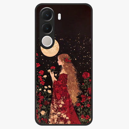Crimson Dreams Glass Case showing flat back view with dreamy crimson artwork and glossy glass finish.