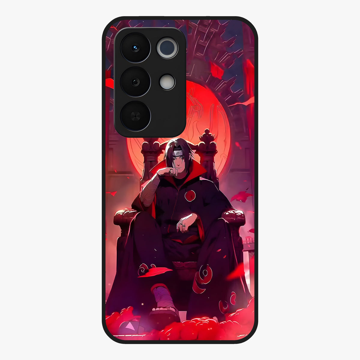 Blood Moon Sovereign Glass Case showing flat back view with mystical blood moon artwork and glossy glass finish.