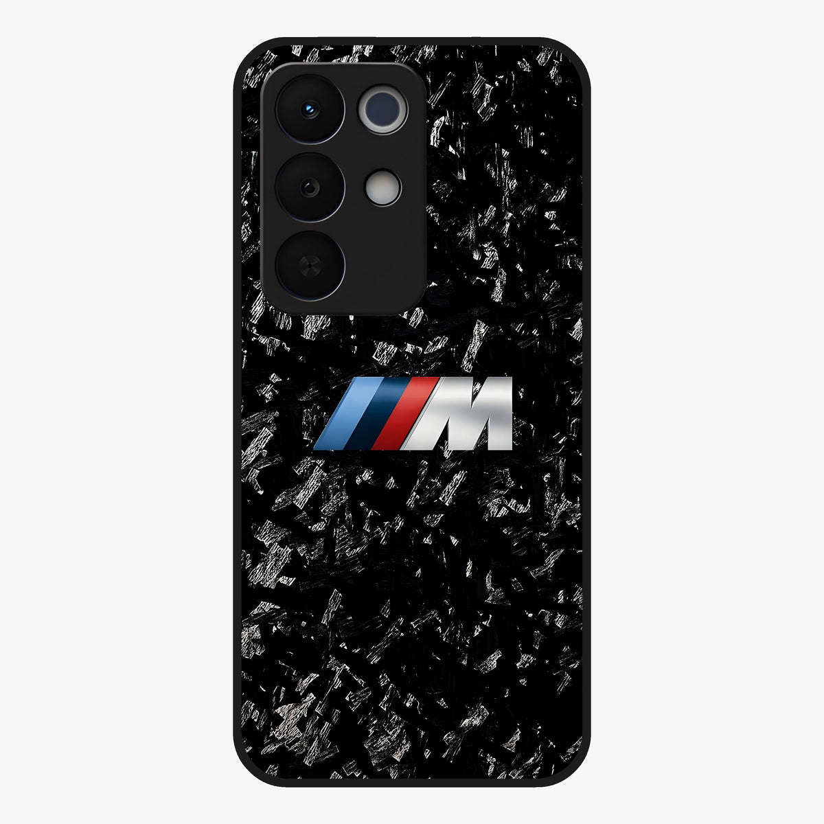 Carbon Speed Mark Glass Case showing flat back view with sporty carbon pattern artwork and glossy glass finish.
