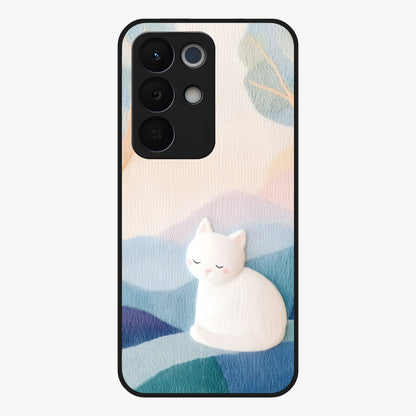 Cotton Dream Cat Glass Case showing flat back view with soft dreamy cat artwork and glossy glass finish.