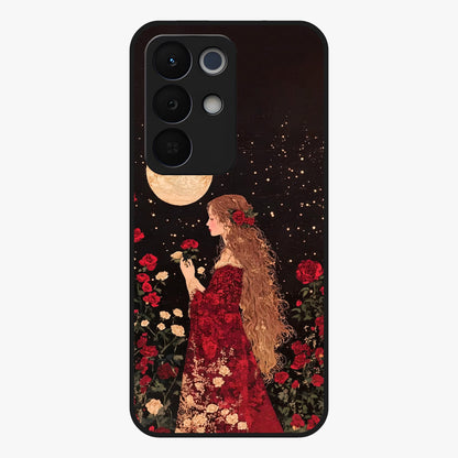 Crimson Dreams Glass Case showing flat back view with dreamy crimson artwork and glossy glass finish.