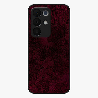 Crimson Fade Flow Glass Case showing flat back view with flowing crimson gradient artwork and glossy glass finish.