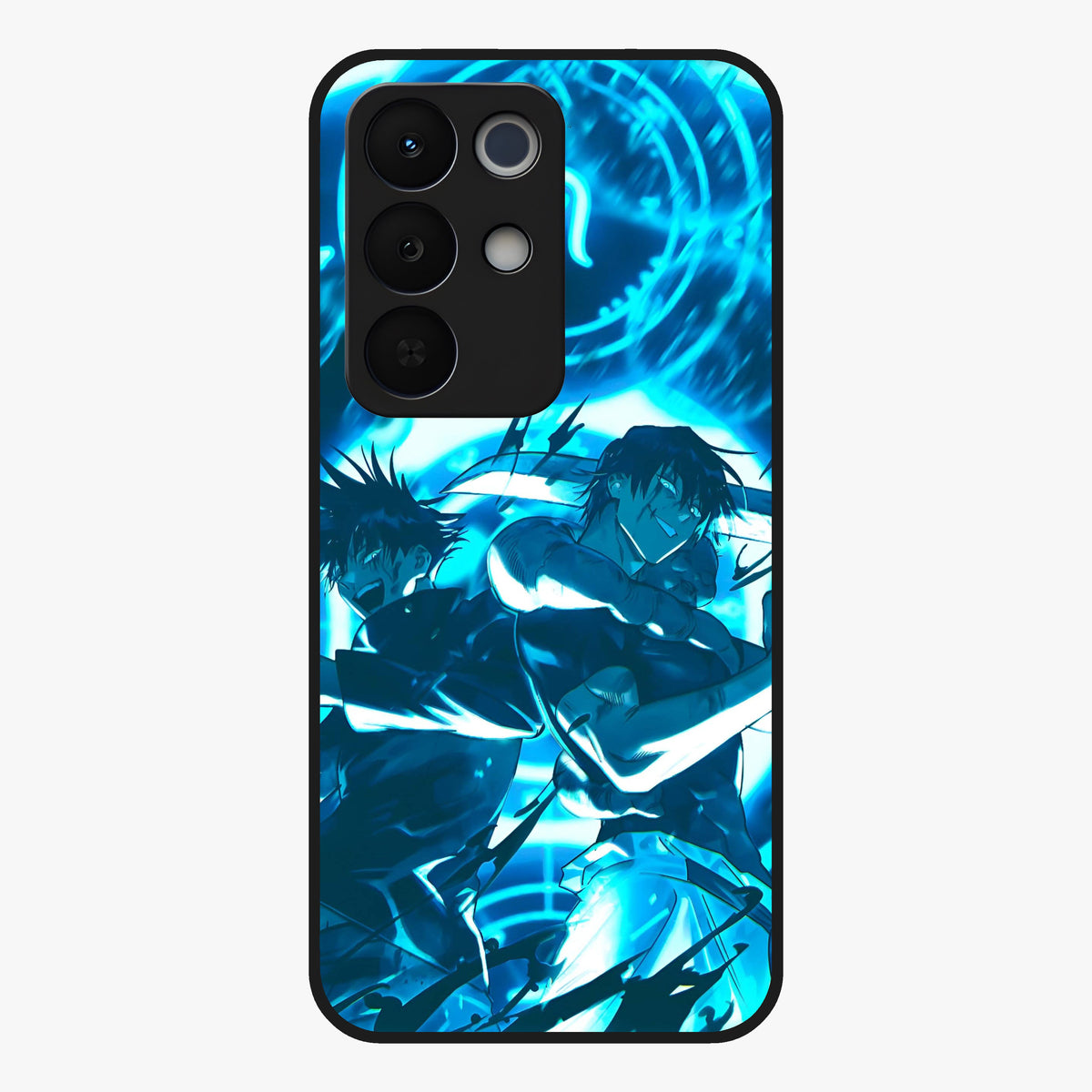 Cursed Energy Clash Glass Case showing flat back view with intense cursed energy artwork and glossy glass finish.