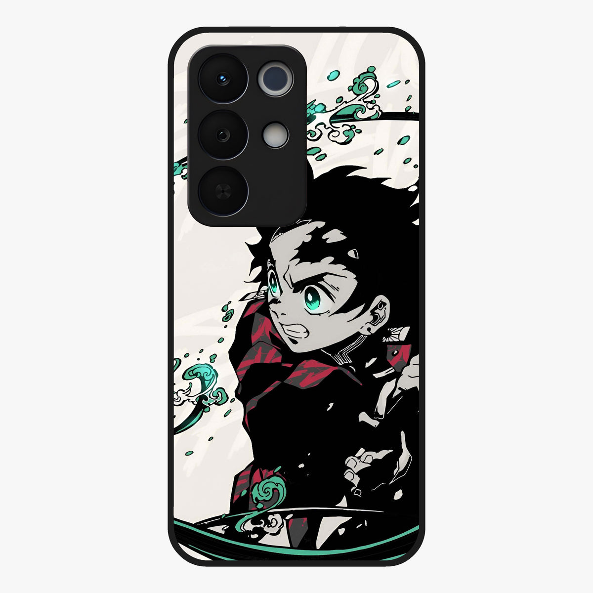 Demon Slayer Glass Case showing flat back view with bold anime inspired artwork and glossy glass finish.