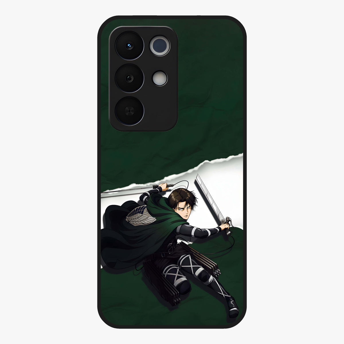 Emerald War Vanguard Glass Case showing flat back view with powerful warrior themed artwork and glossy glass finish.