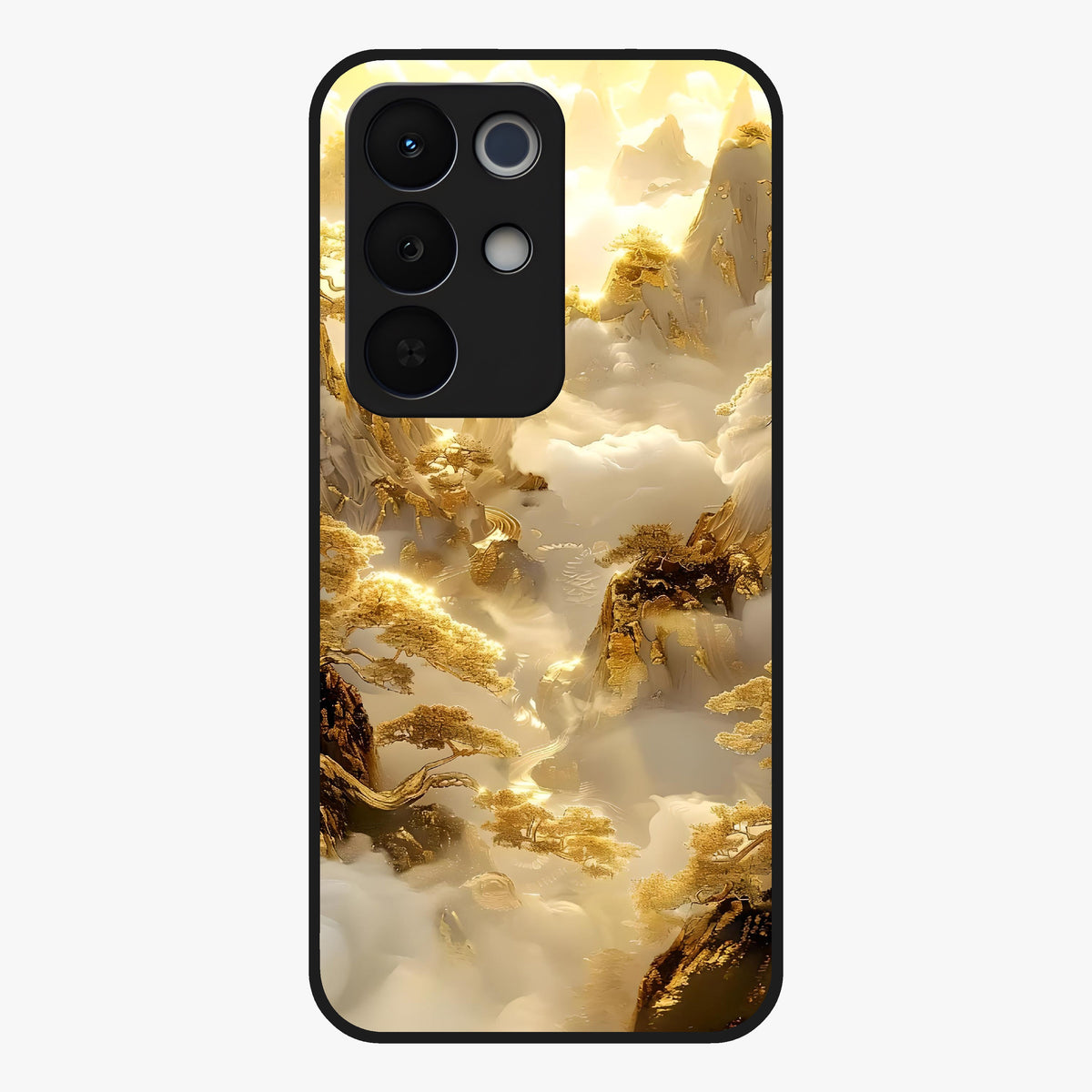 Gates Of Illumination Glass Case showing flat back view with mystical illuminated gate artwork and glossy glass finish.