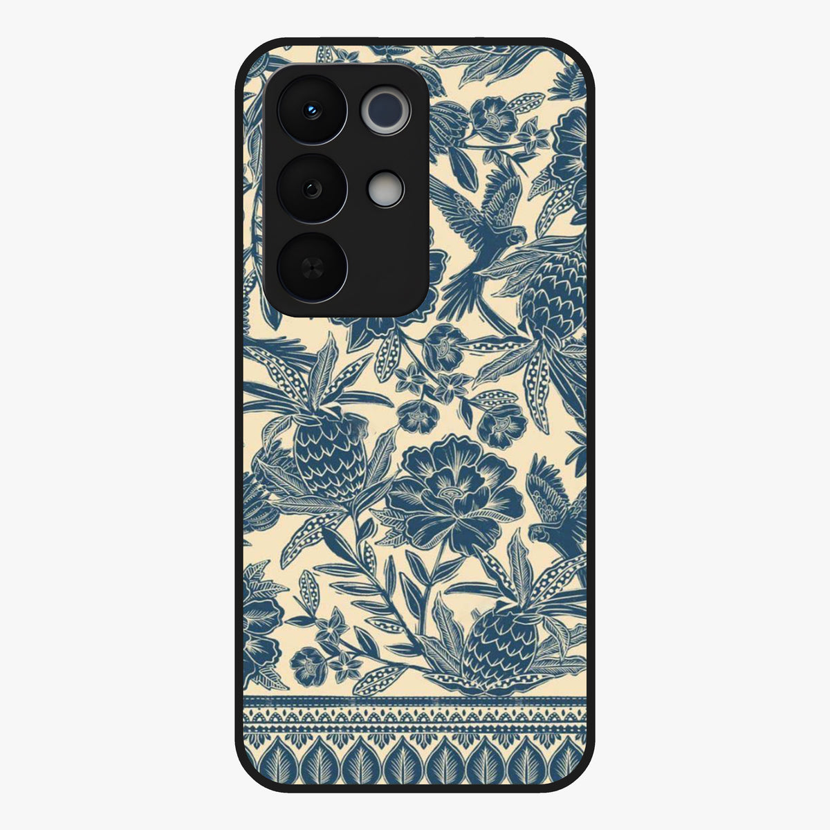 Heirloom Wild Bloom Glass Case showing flat back view with vintage inspired wild flower artwork and glossy glass finish.