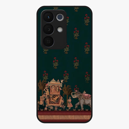 Macmerise Glass Case showing flat back view with stylish modern artwork and glossy glass finish.