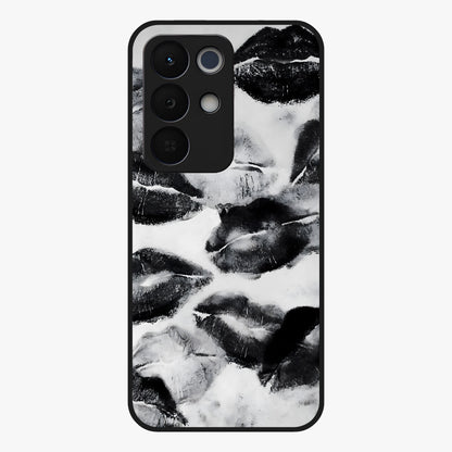 Midnight Kiss Marks Glass Case showing flat back view with lipstick kiss mark artwork and glossy glass finish.