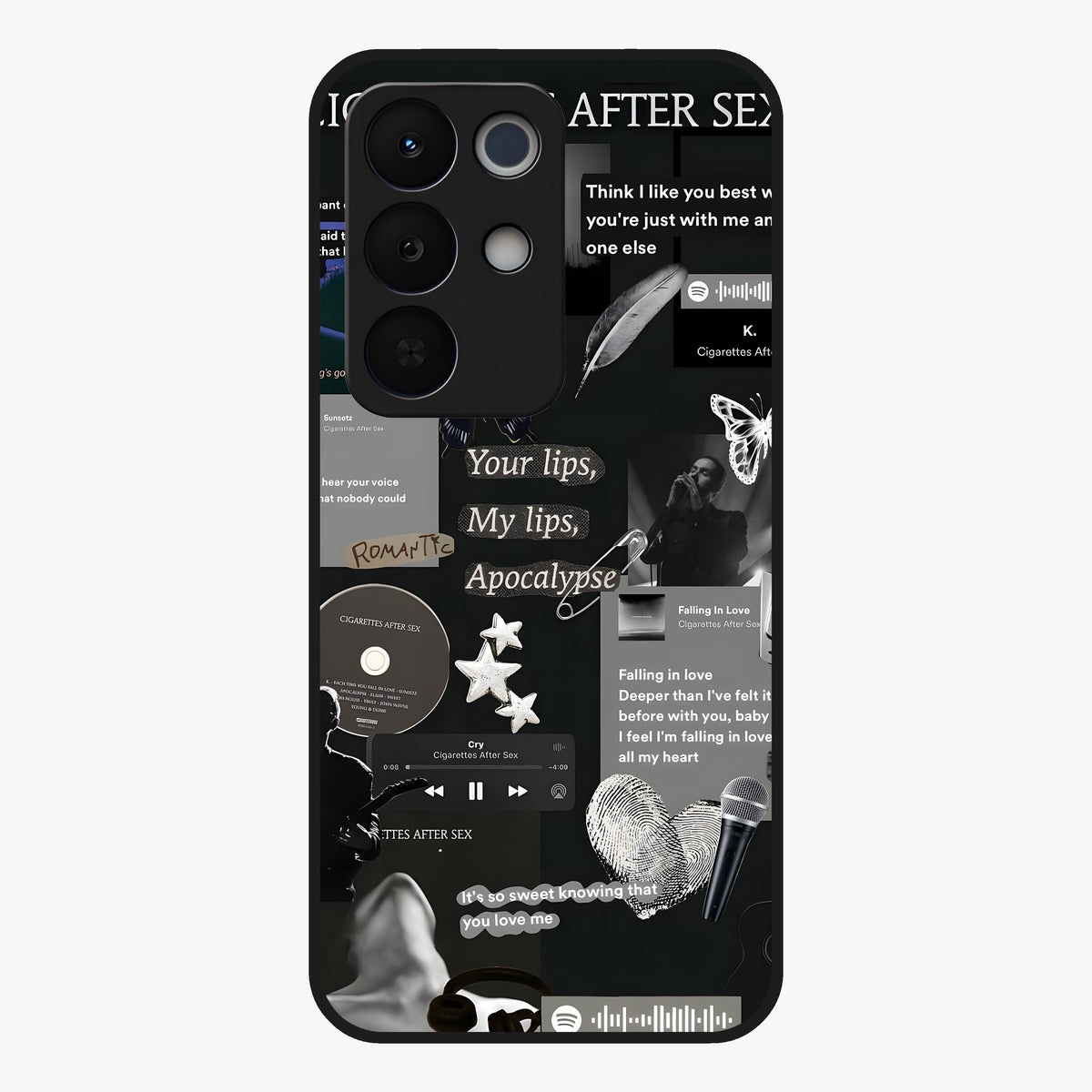Midnight Love Echo Glass Case showing flat back view with romantic midnight themed artwork and glossy glass finish.