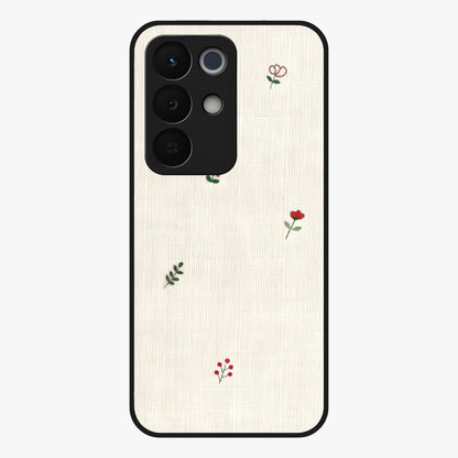 Minimal Petal Whispers Glass Case showing flat back view with soft minimal floral artwork and glossy glass finish.