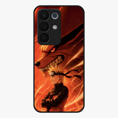 Nine Tails Legacy Glass Case showing flat back view with powerful nine-tailed fox inspired artwork and glossy glass finish.