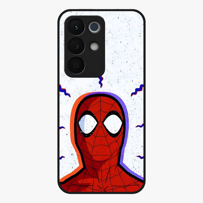 Omg Spiderman Glass Case showing flat back view with bold superhero inspired artwork and glossy glass finish.