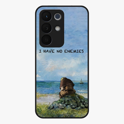Peace Beyond War Glass Case showing flat back view with symbolic peace themed artwork and glossy glass finish.