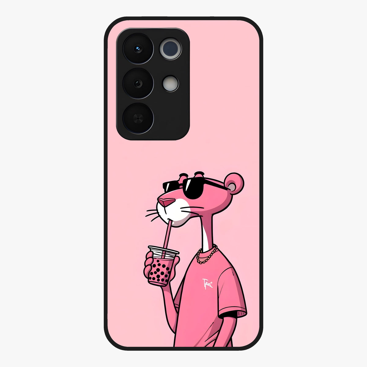 Pink Panther Glass Case showing flat back view with iconic pink panther artwork and glossy glass finish.
