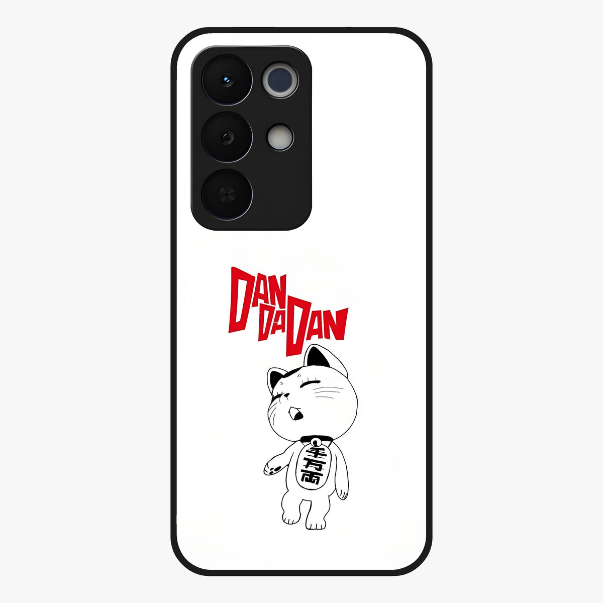 Playful Spirit Charm Glass Case showing flat back view with cheerful charm themed artwork and glossy glass finish.