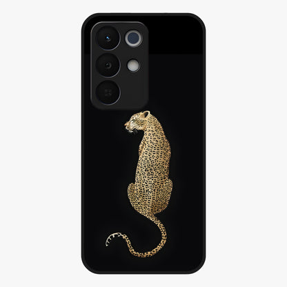 Regal Leopard Glass Case showing flat back view with bold leopard artwork and glossy glass finish.