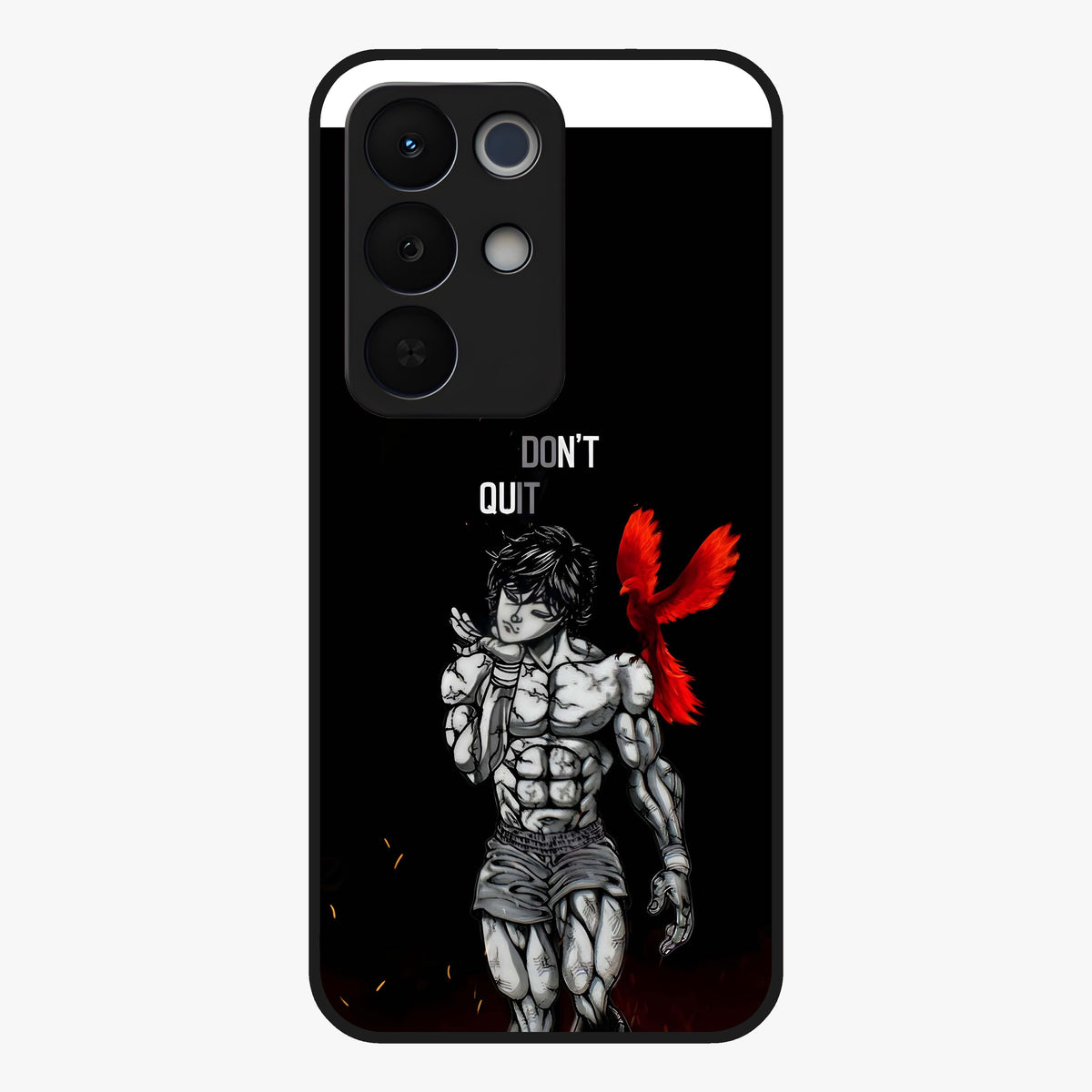 Rise Beyond Limits Glass Case showing flat back view with motivational typography artwork and glossy glass finish.