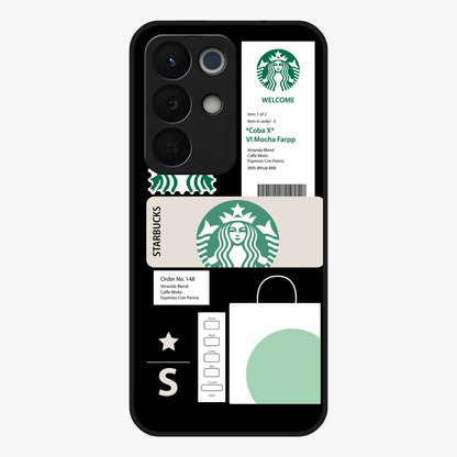 Starbucks Mocha Glass Case showing flat back view with coffee inspired artwork and glossy glass finish.