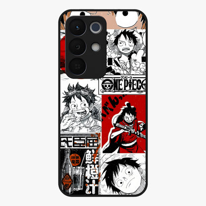 Strawhat Chaos Panels Glass Case showing flat back view with anime inspired chaos panel artwork and glossy glass finish.