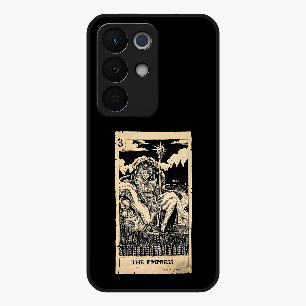 The Empress Glass Case showing flat back view with regal feminine artwork and glossy glass finish.