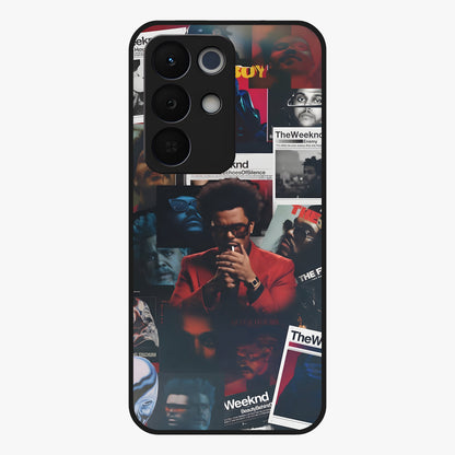 The Weeknd Glass Case showing flat back view with music inspired artistic portrait artwork and glossy glass finish.