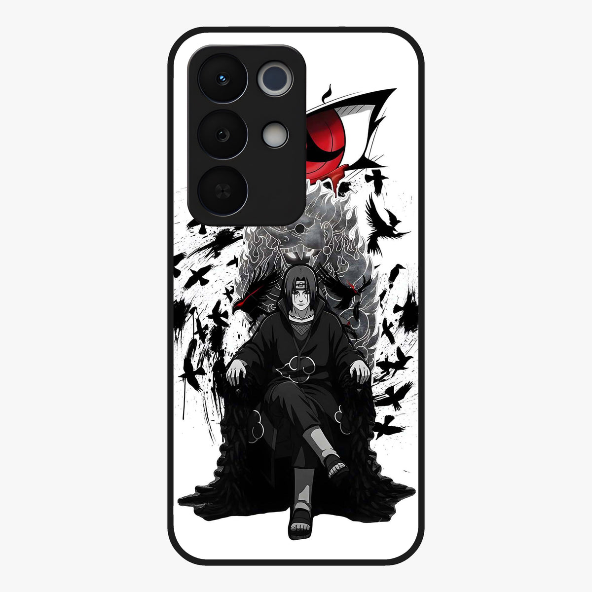Uchiha Shadow Throne Glass Case showing flat back view with cosmic underwater themed artwork and glossy glass finish.