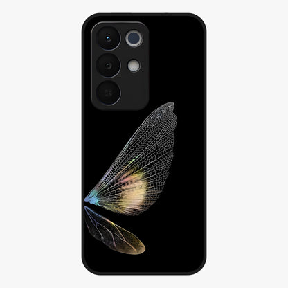 Whispers Of Wings Glass Case showing flat back view with graceful wing inspired artwork and glossy glass finish.