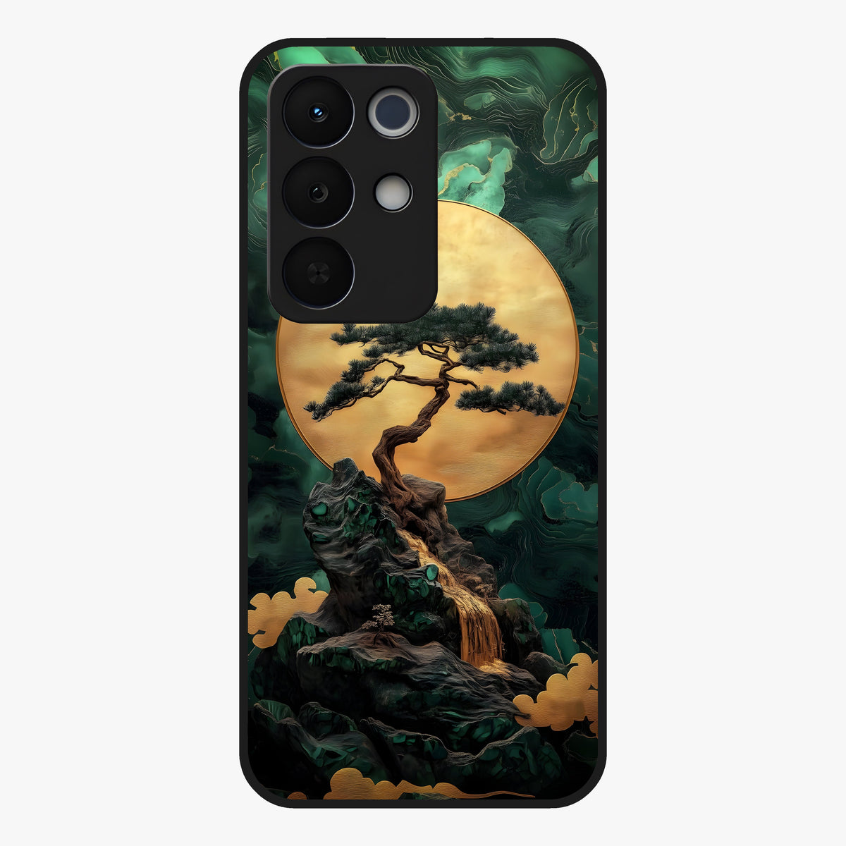 Zen Moon Rise Glass Case showing flat back view with calm moonrise artwork and glossy glass finish.