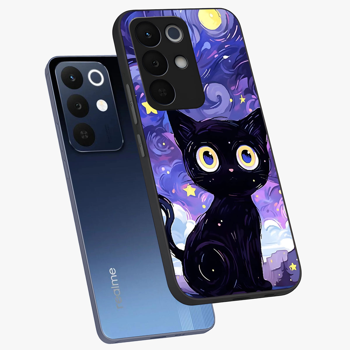 Abstract Cat Art Glass Case displayed in angled mockup highlighting modern abstract cat artwork and sleek glass surface.