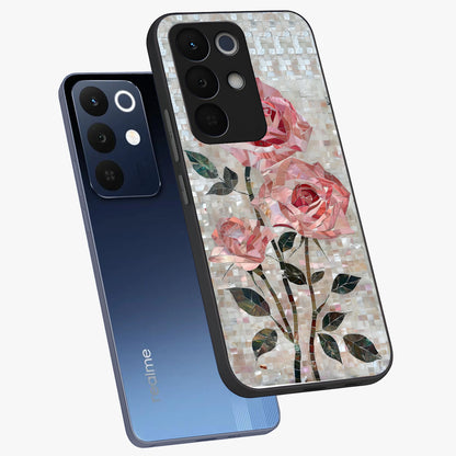 Blush Mosaic Bloom Glass Case displayed in angled mockup highlighting artistic mosaic flower pattern with aesthetic design.