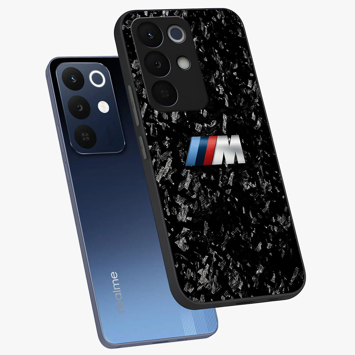 Carbon Speed Mark Glass Case displayed in angled mockup highlighting racing inspired carbon design and sleek aesthetic style.