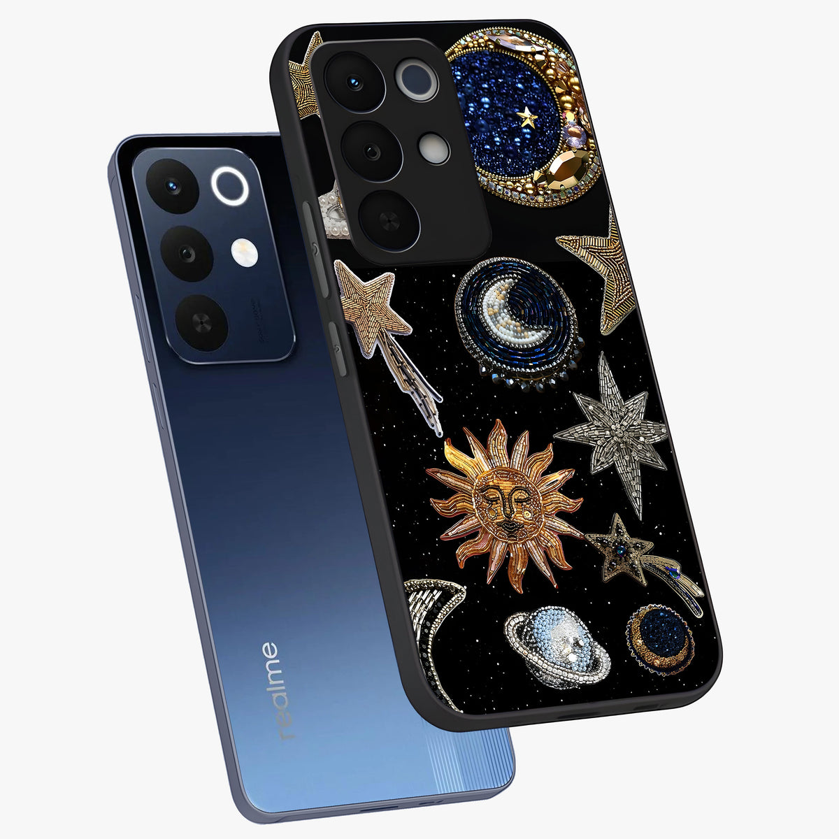 Celestial Gem Constellations Glass Case displayed in angled mockup highlighting gemstone inspired constellation design.