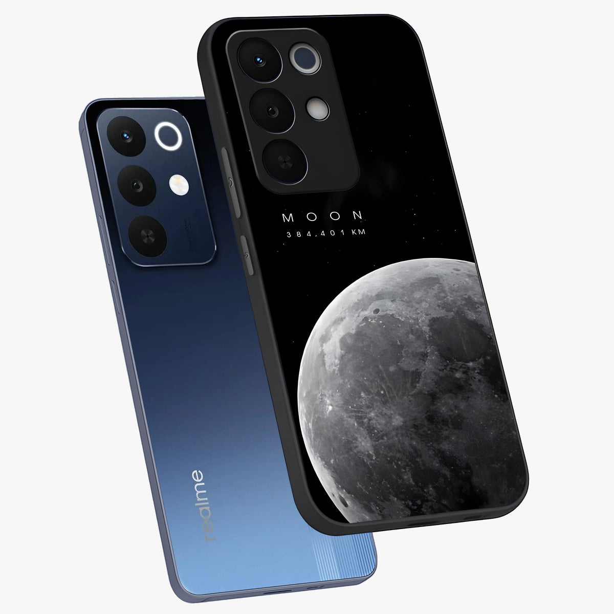 Cosmic Moon Glow Glass Case displayed in angled mockup highlighting celestial moon design with cosmic aesthetic theme.