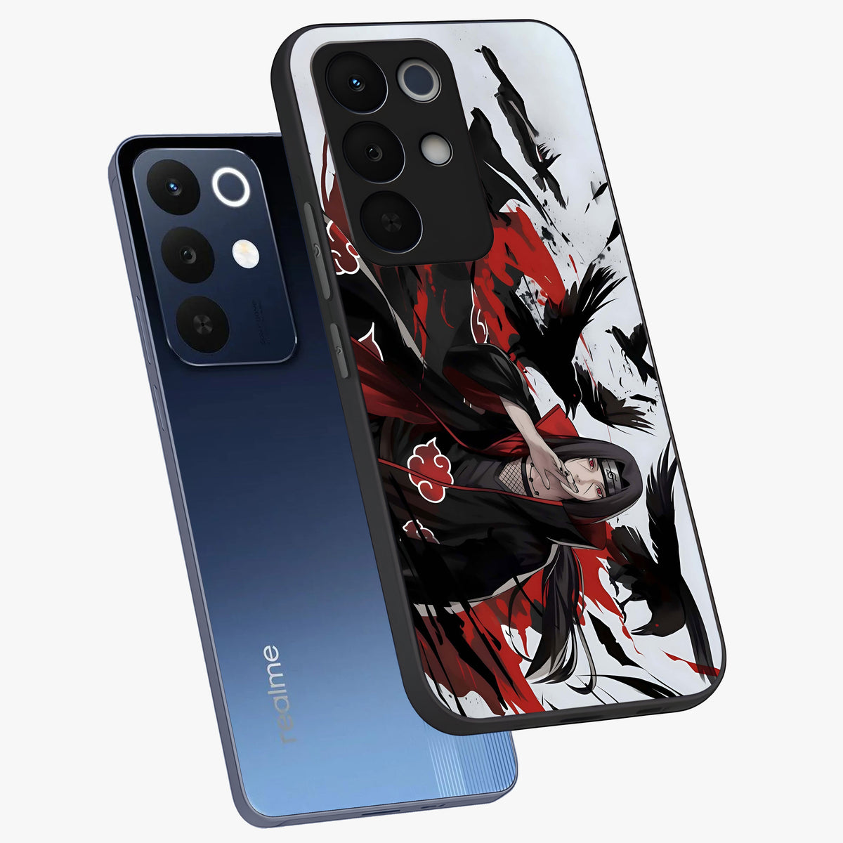 Crimson Crow Illusion Glass Case displayed in angled mockup highlighting mysterious crow graphic with dark aesthetic style.