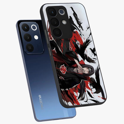 Crimson Crow Illusion Glass Case displayed in angled mockup highlighting mysterious crow graphic with dark aesthetic style.