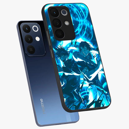 Cursed Energy Clash Glass Case displayed in angled mockup highlighting powerful battle inspired graphic with anime style aesthetic.