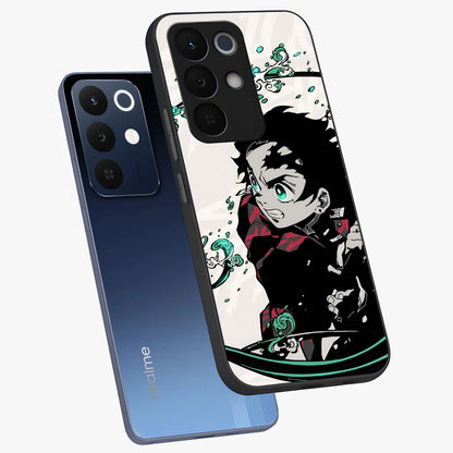 Demon Slayer Glass Case displayed in angled mockup highlighting dramatic anime character design with action aesthetic.