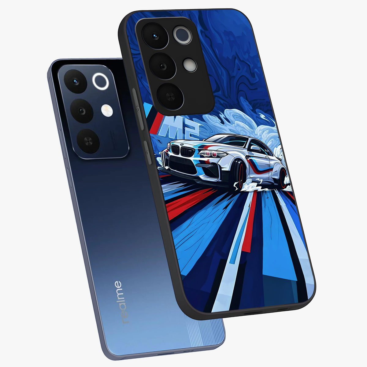 Drift Power Rush Glass Case displayed in angled mockup highlighting powerful drift car design with sporty aesthetic style.