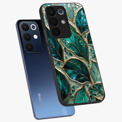 Emerald Leaf Glass Glass Case displayed in angled mockup highlighting botanical leaf illustration with elegant natural aesthetic.