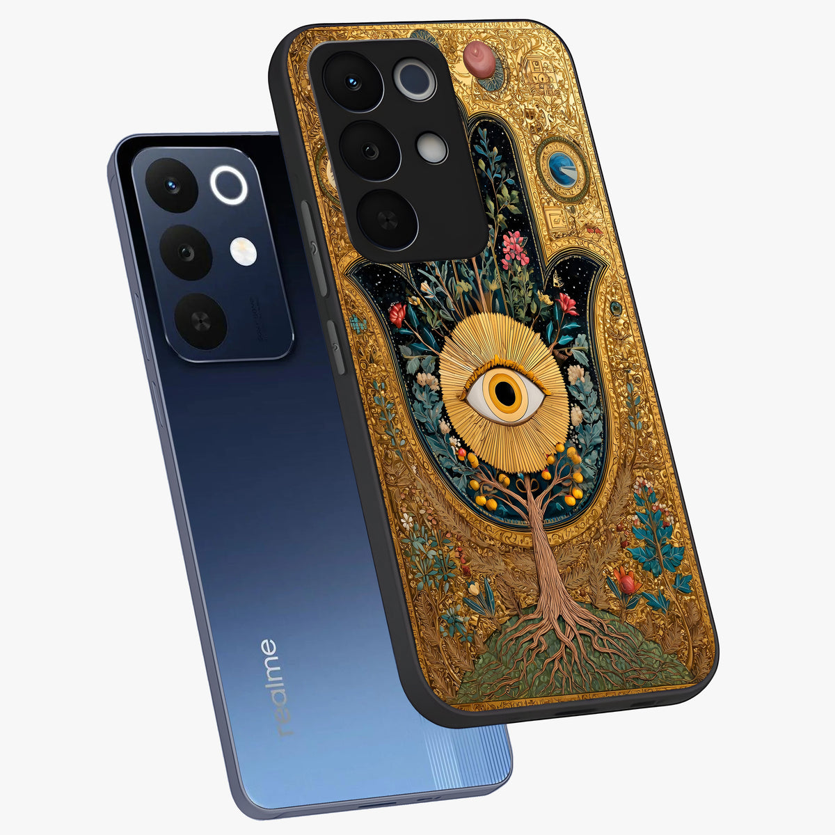 Ethereal Evil Eye Glass Case displayed in angled mockup highlighting protective evil eye symbol with spiritual aesthetic design.