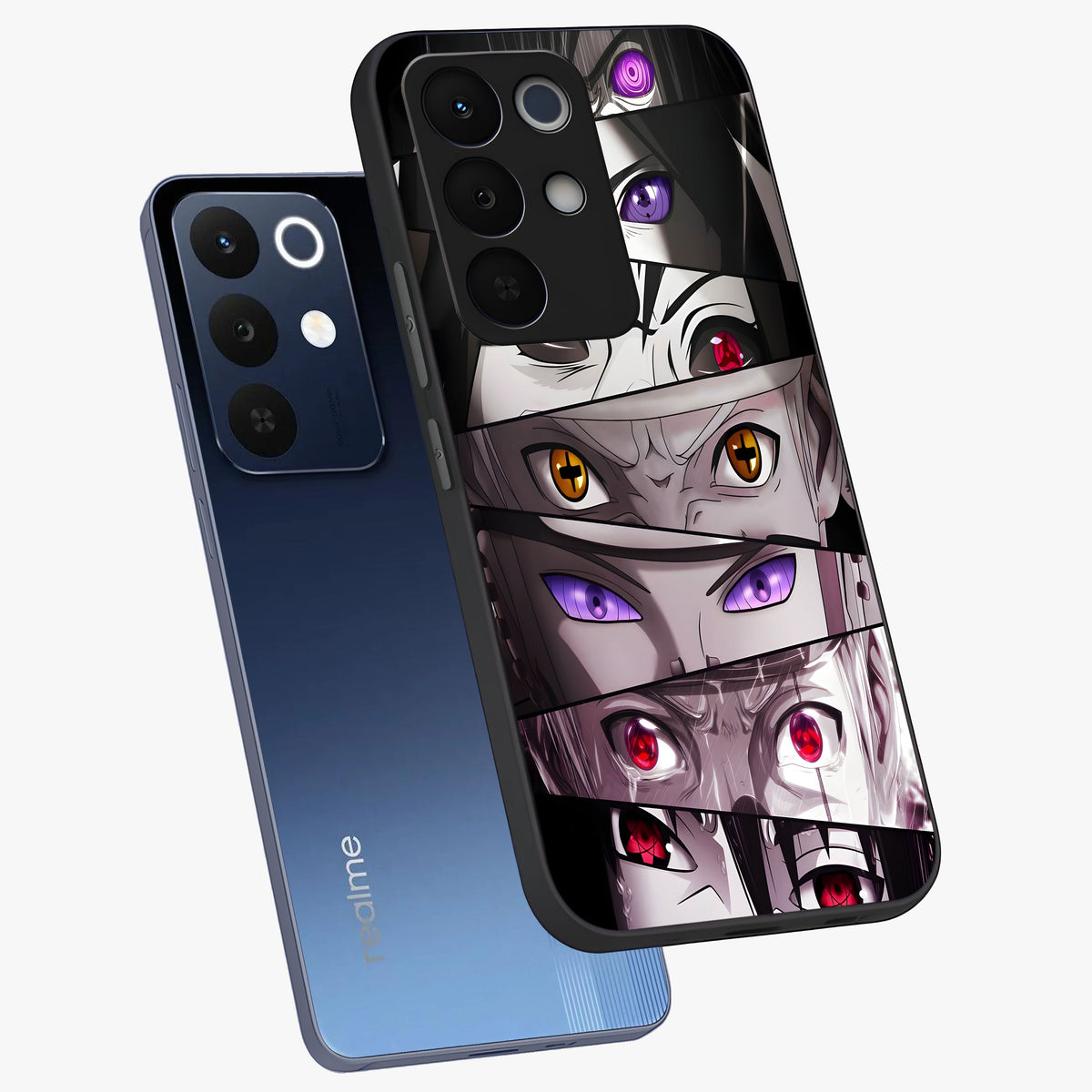 Eyes of Destiny Glass Case displayed in angled mockup highlighting bold eye illustration with mystical aesthetic style.